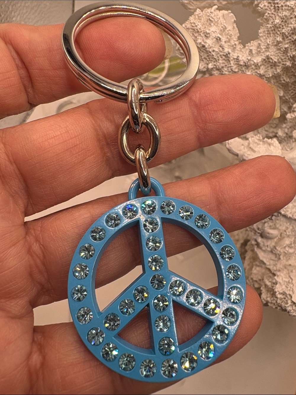 Coach Blue Crystal Peace Sign Keyring